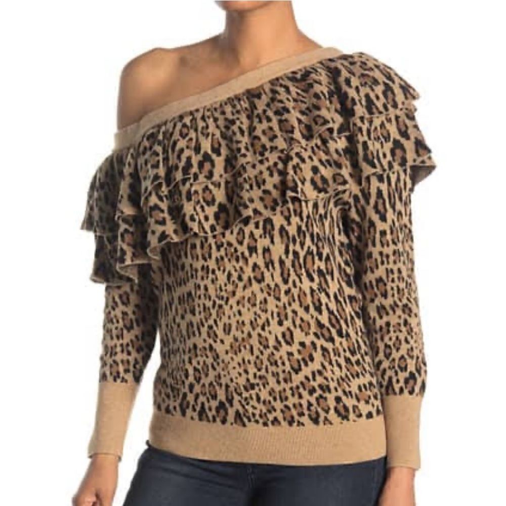 FRAME Leopard Printed One-Shoulder Sweater XS New